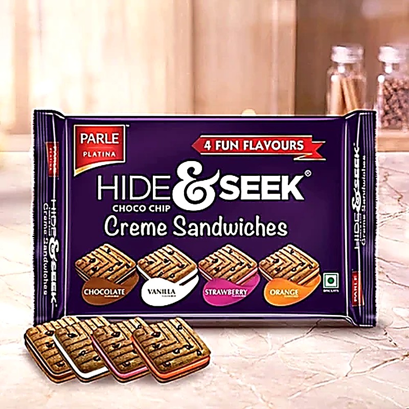 Parle Hide & Seek 4 Fun Flavours Choco Chip Creme Sandwich Biscuits 400 g